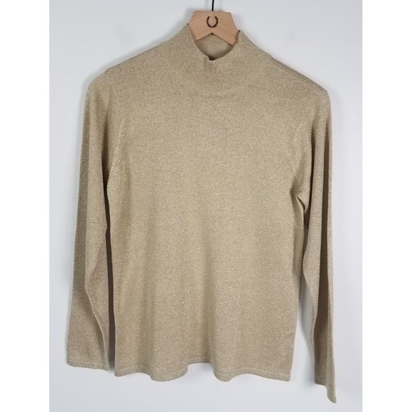 Talbots Sweaters - Vintage 90's Talbots Women's Sz. S Silk Blend L/S Gold Shimmer Turtleneck